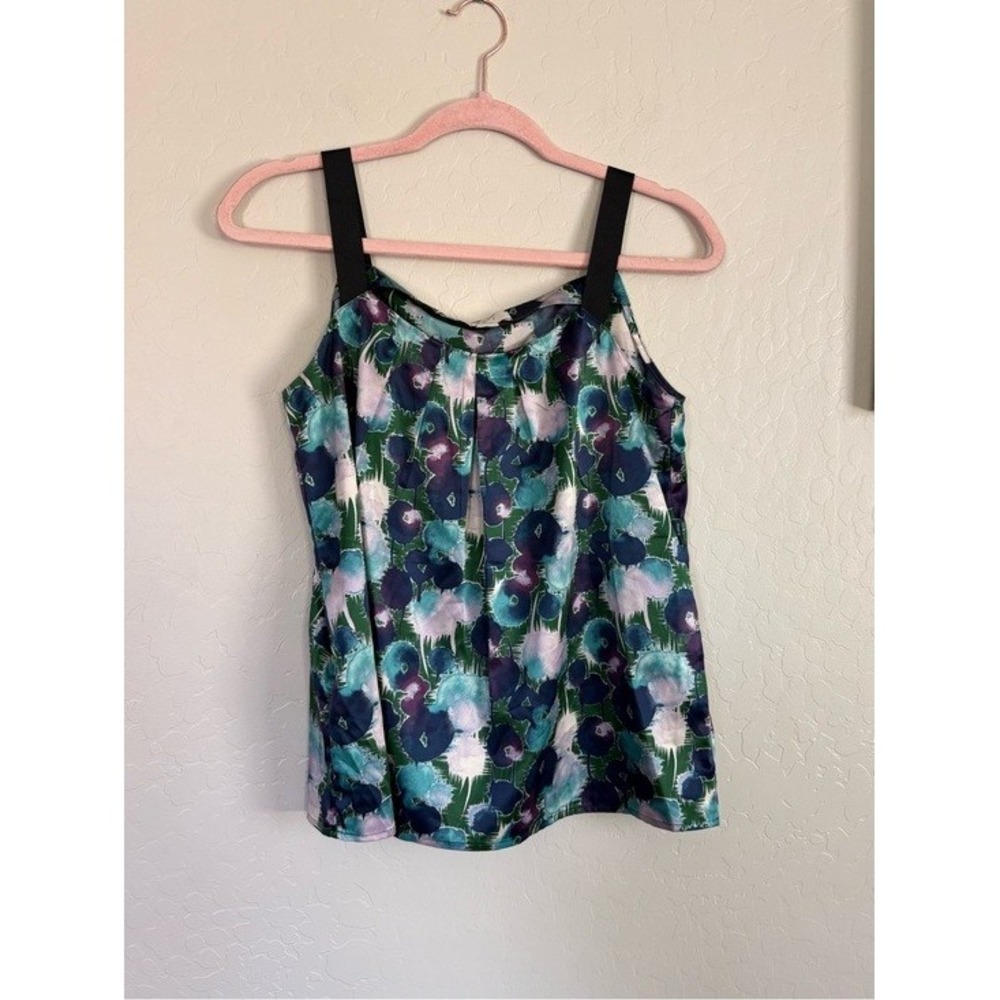 Loft Tank Top Women Small Petite Blue Green Floral Excellent Pleated